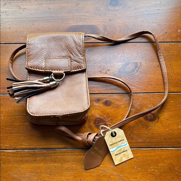 Handbags - Handcrafted Brown Leather Travel Pouch with Strap